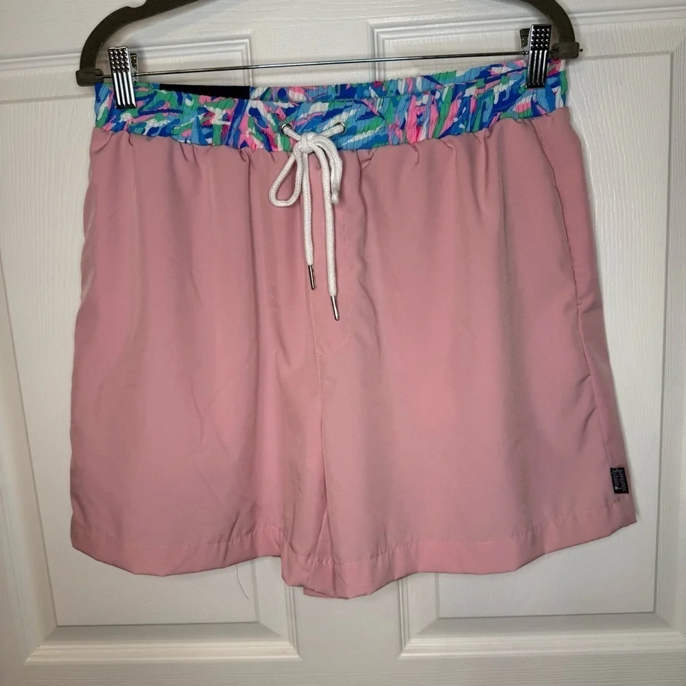Simply Southern Pink Swim Trunks with Bright Detail on Waist Mens Size Large GUC
